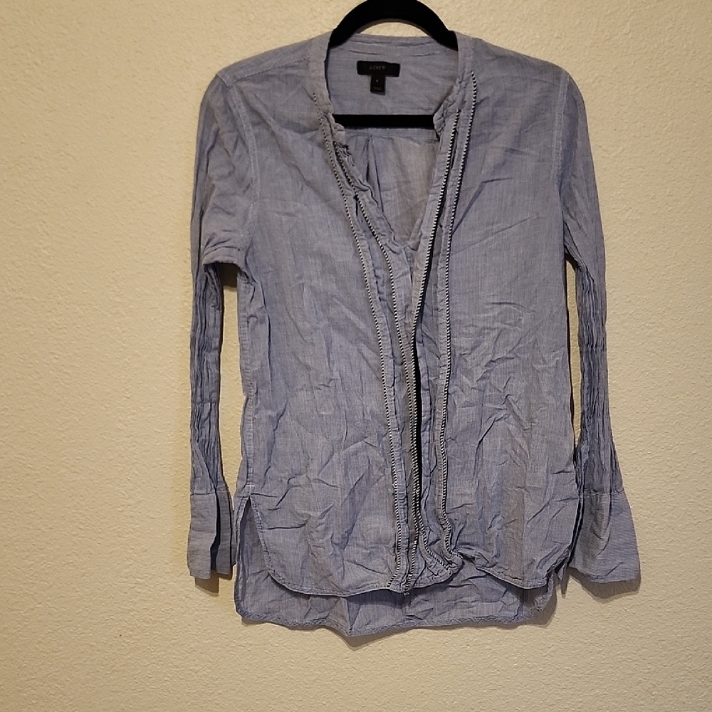 J. Crew Gray Button Down Shirt with Mandarin Collar and Relaxed Fit